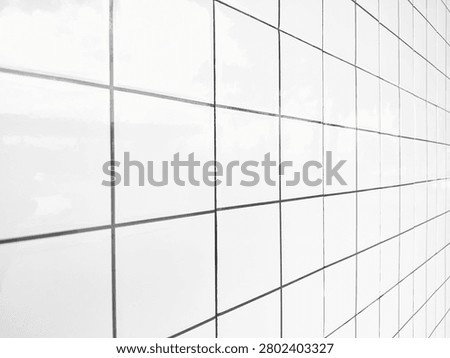 White tile texture background, clean minimal square ceramic wall pattern for kitchen, bathroom or pool design copy space.