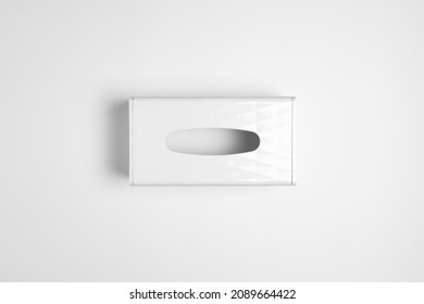 White Tissue Box Isolated On White Background. Box For Napkins.High Resolution Photo.Top View. Mock-up.