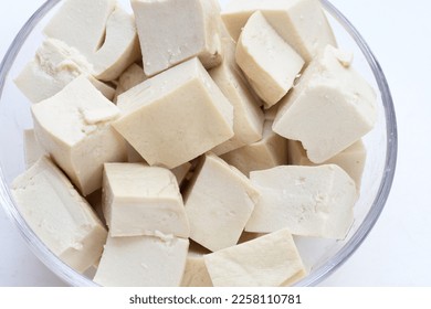 White tofu in glass bowl - Shutterstock ID 2258110781