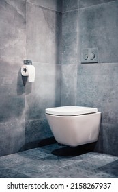 White toilet bowl in the bathroom. Modern clean hause. Hygiene concept. - Shutterstock ID 2158267937