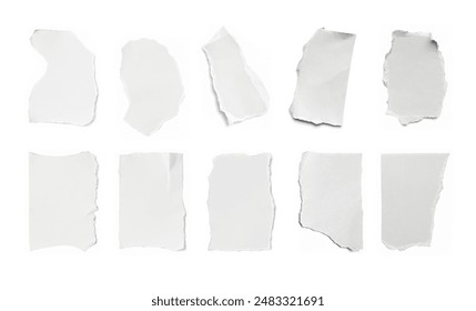 White Torn Paper On White Isolated Background, Torn Paper Set