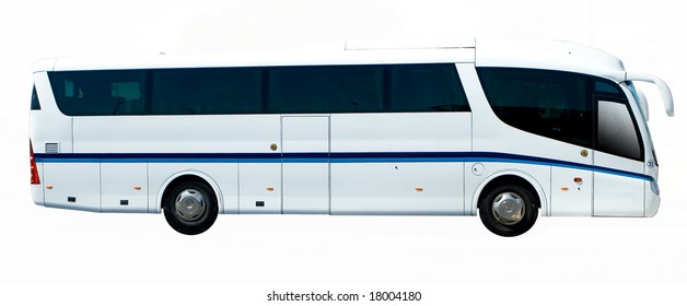 White Tour Bus Isolated