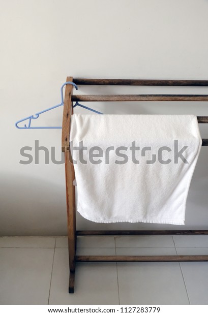White Towel Blue Clothes Hanger On Stock Photo Edit Now