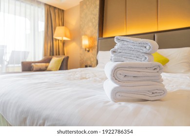 White Towel Fold On Bed In Hotel Resort