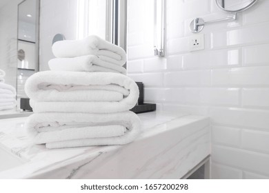 White Towel Shower In Bathroom