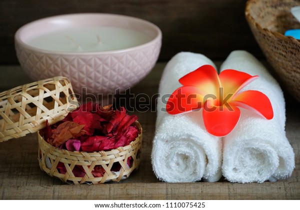 White Towels Decorate Orange Flower Near Stock Photo Edit Now