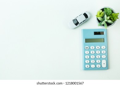 A White Toy Car  Flat Lay On White Background.