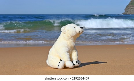 White Toy Polar Bear At The Beach