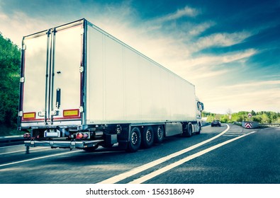 White Truck On German Highway With Slight Motion Blur