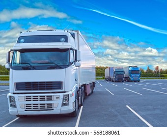 White Truck Is At The Parking On Cloudy Day