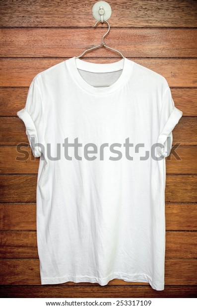 White Tshirt Hang On Wood Wall Stock Photo (Edit Now) 253317109