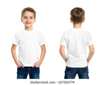 White t-shirt on a young man isolated, front and back - Shutterstock ID 167324774