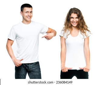 white t-shirt on a young man and girl isolated. Ready for your design - Shutterstock ID 236084149