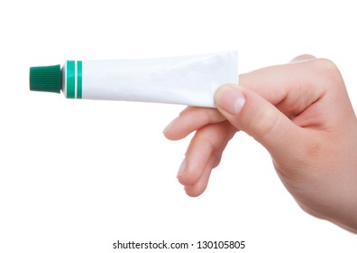 white tube with medical ointment, isolated on a white background