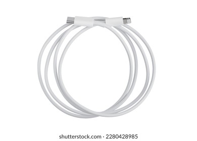 White type C charging cable and lightning, on a white isolated background, twisted into a spiral