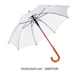 White Umbrella / Studio Photo Of Opened Umbrella - Isolated On White Background 