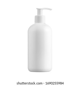 Weiße, unmarkierte Dispenser-Flasche einzeln auf weißem Hintergrund, Kosmetikverpackung mit Kopienraum