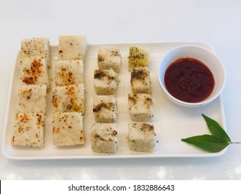 White Urad Dal And Rice Dhokla , Indian Food