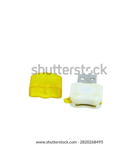 White USB card reader with yellow transparent cap, portable data transfer device for computers