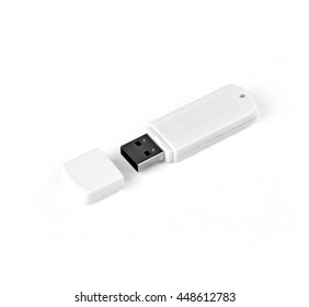 White Usb Flash Drive On A White Background