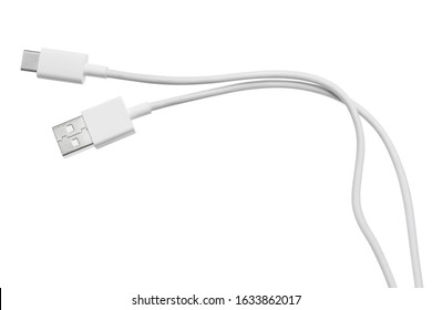 White USB micro USB cable, isolated on white background