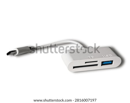 White USB-C Multi Card Reader and Hub Isolated on White Background