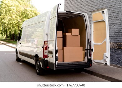 white van  with delivery packages