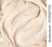 White vanilla ice cream texture as background. Homemade fresh frozen vanilla ice cream, sorbet closeup, rich cosmetic cream body butter texture.