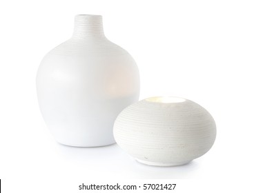 White Vase And Candle Holder, Isolated On White