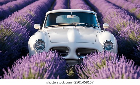 White Vintage Car In The Lavender Field - Powered by Shutterstock