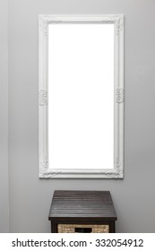 White Vintage Mirror Frame On The Gray Wall