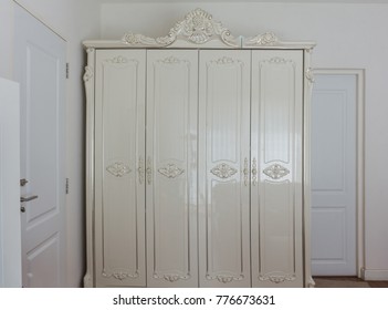 White Vintage Wardrobe In Bedroom