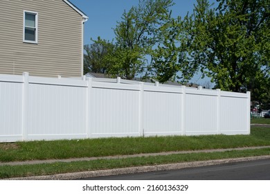 White Vinyl Fence Fencing Of Private Property Grass Plastic Nature