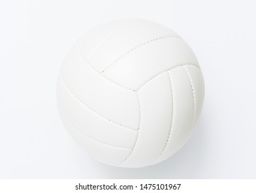 White Volleyball Leather Ball On White Background. Top View.