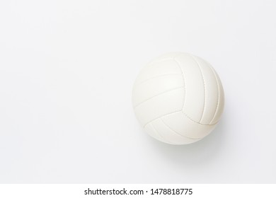 White Volleyball Leather Ball On White Background. Top View.