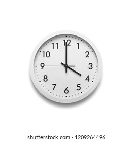 White Wall Clock Isolated On White Background. On The Clock, Four O'clock.