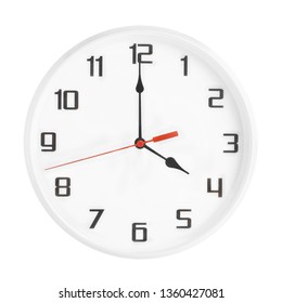 White Wall Clock Isolated On White Background. 4 P.m. Or 4 A.m