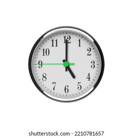 White Wall Clock Isolated On White Background. Five O'clock In The Afternoon Or Night.