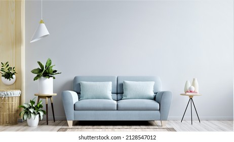 White wall living room have sofa and decoration,3d rendering
