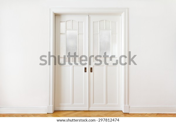 White Wall Old Double Sliding Door Stock Photo Edit Now