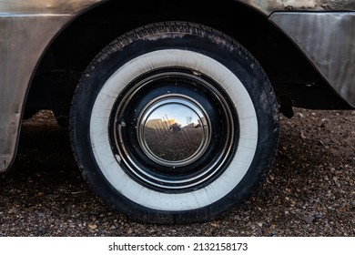 The White Wall Tire Of A Classic Car That Is Slightly Weathered In Winslow, Arizona.