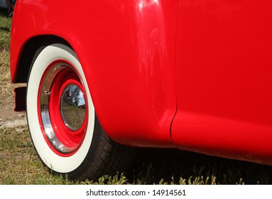 White Wall Tire On Antique Red Car