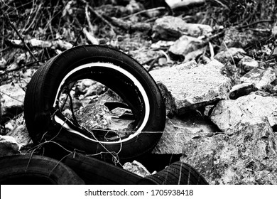 White Wall Tire In The Rock Pile