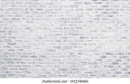 White Washed Brick Wall Texture. Light Grey Rough Brickwork. Whitewashed Vintage Background