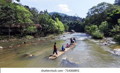 White Water Bamboo Rafting In River Tang, Thailand