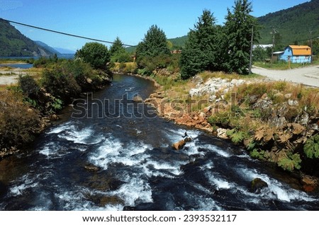 White water rapids on the Pascal River in the village of Puyuhuapi in southern Chile, Nature of Patagonia