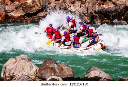 White Water River Rafting In River Gangas Rishikesh Uttrakhand, Iconic Shot