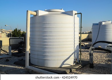 White water tanks of industrial building on roof top or deck