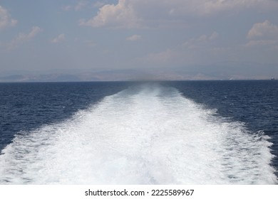 White Water Trail On Boat In Mediterranean Sea