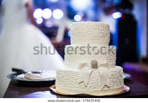 White Wedding Cake Decorated Crystals Glaze Stock Photo Edit Now